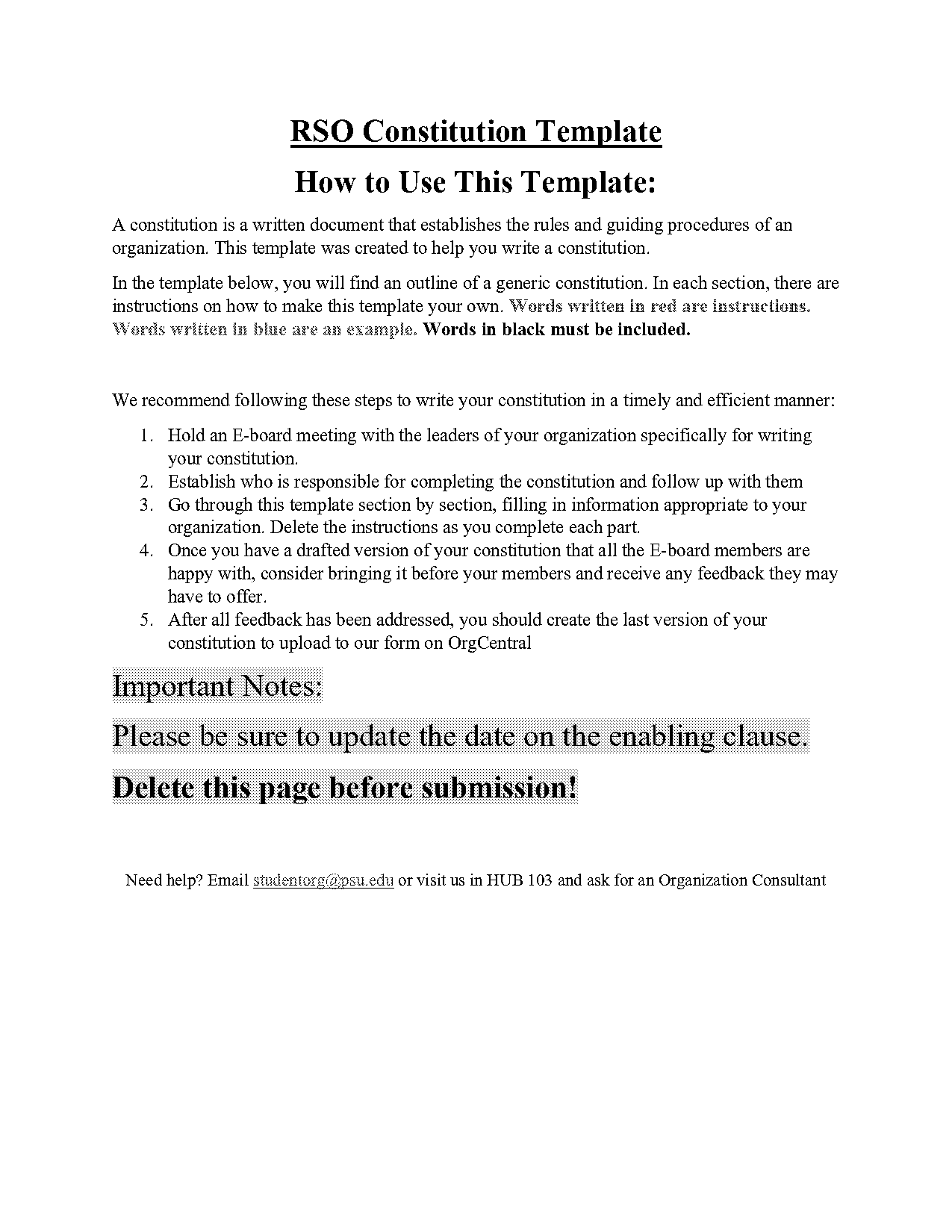 create your own constitution template